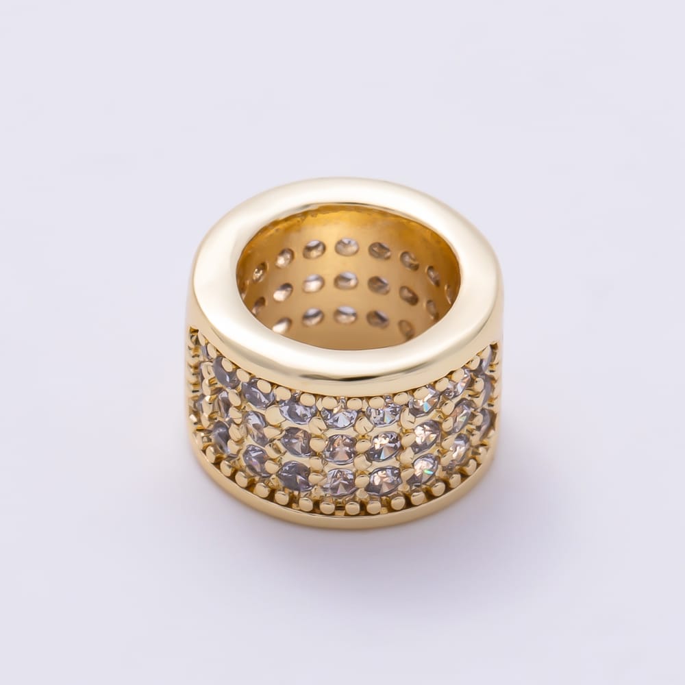 16K Gold Filled 9mm 3-Row Micro Paved CZ Rondelle Bead in Gold & Silver | Beads-00626 Beads-00627
