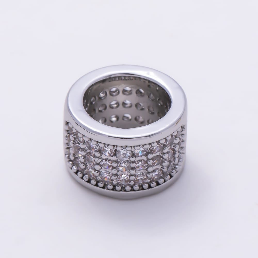 16K Gold Filled 9mm 3-Row Micro Paved CZ Rondelle Bead in Gold & Silver | Beads-00626 Beads-00627
