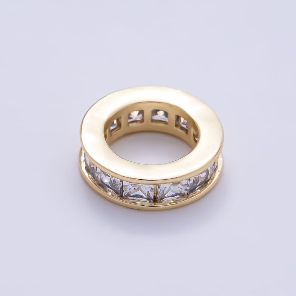 16K Gold Filled Clear CZ Baguette Lined Large Hole Rondelle Bead in Gold & Silver | Beads-00634 Beads-00635