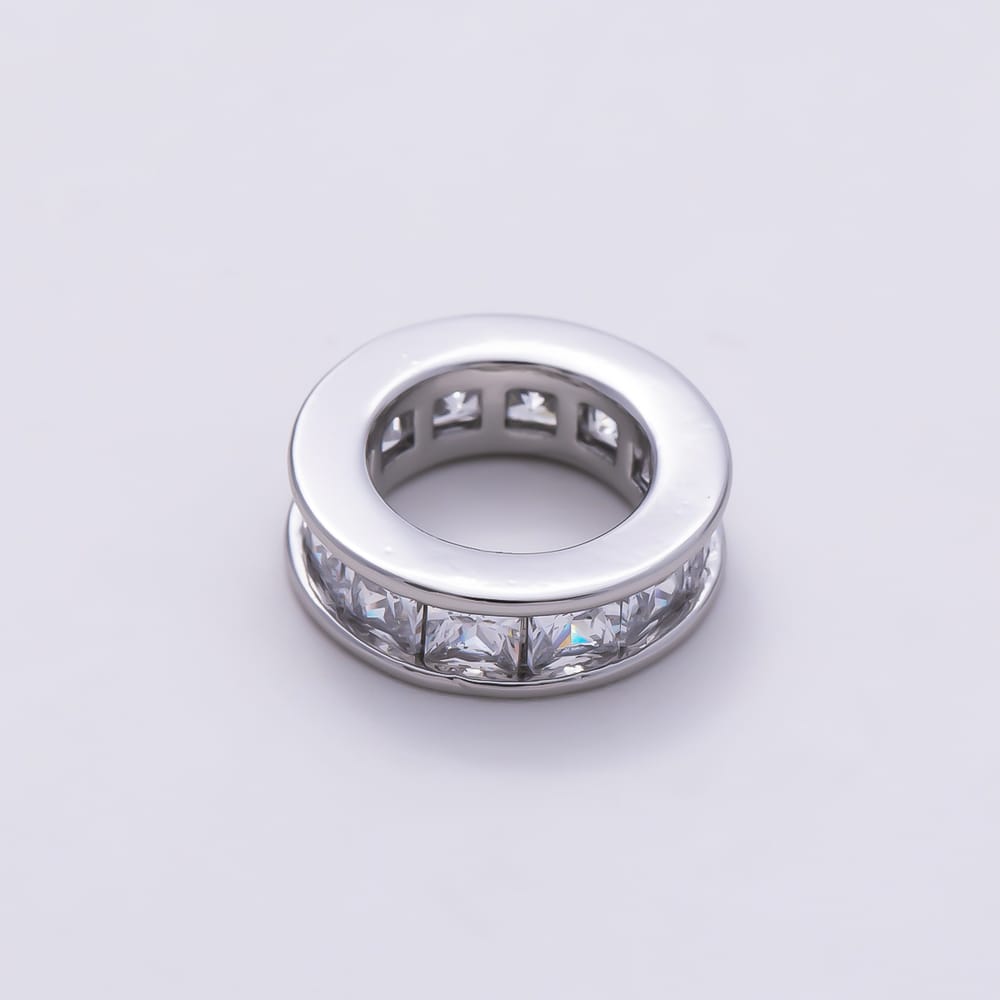 16K Gold Filled Clear CZ Baguette Lined Large Hole Rondelle Bead in Gold & Silver | Beads-00634 Beads-00635