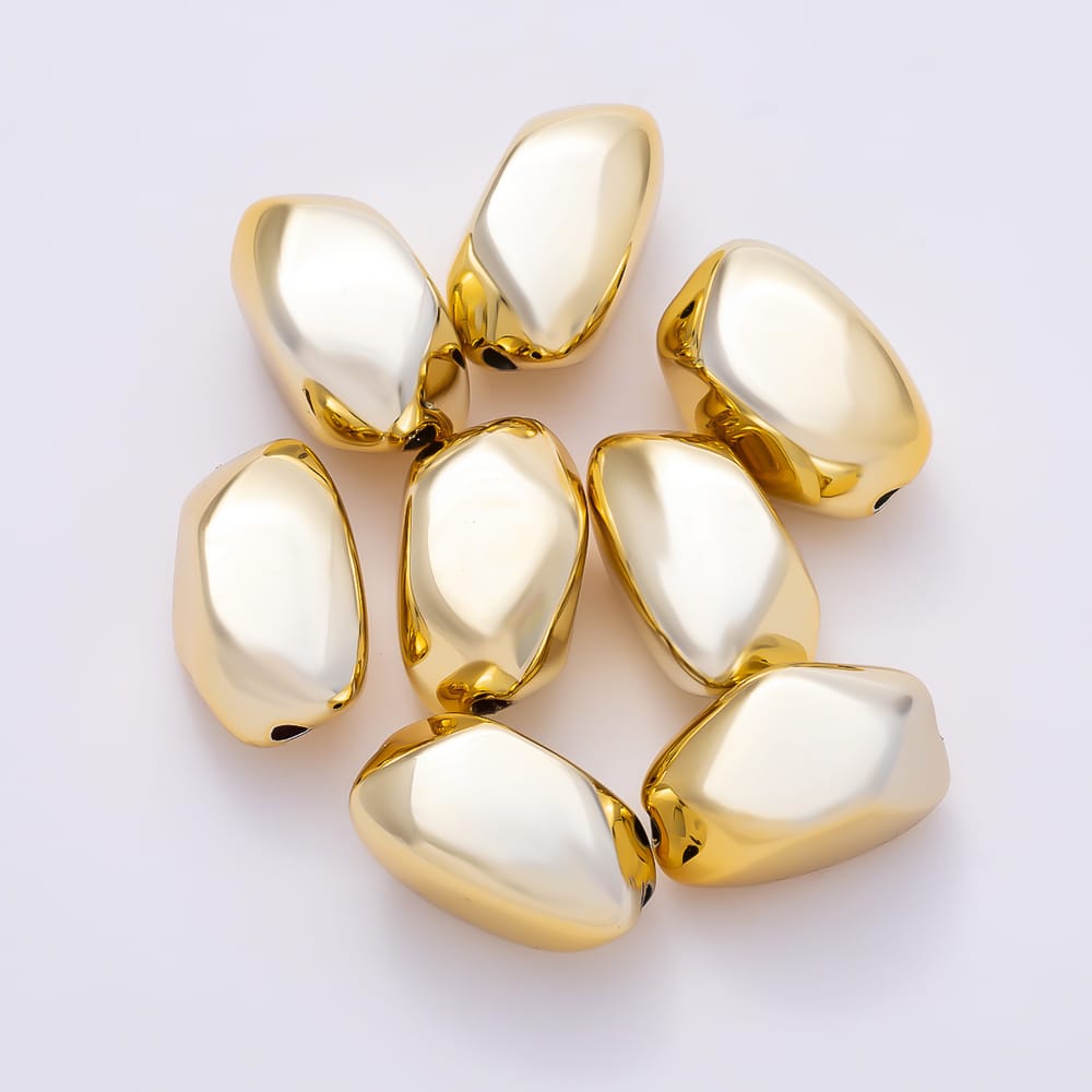 16K Gold Filled 20mm Minimalist Multifaceted Irregular Pebble Nugget Loose Spacer Bead by 10 Pieces | Beads-00636