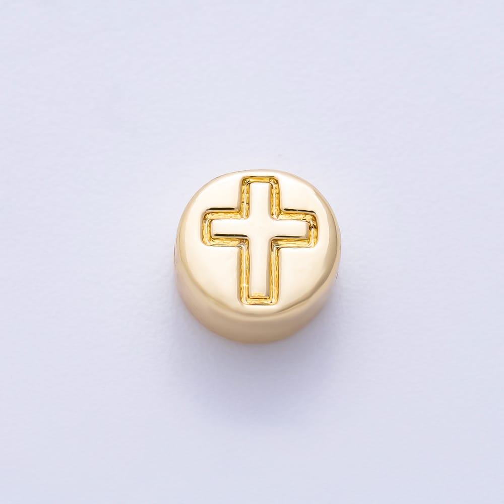 16K Gold Filled 7mm Minimalist Engraved Religious Cross Round Bead in Gold & Silver | Beads-00637 Beads-00638