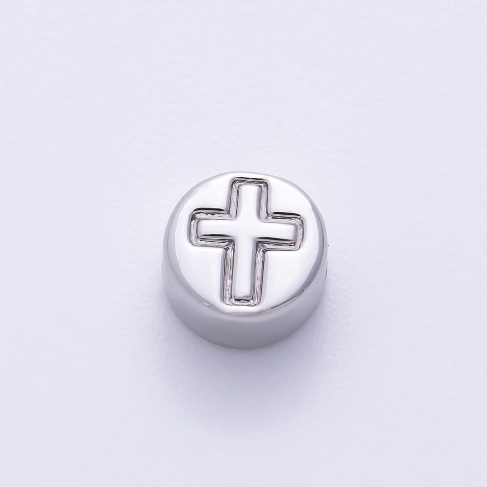 16K Gold Filled 7mm Minimalist Engraved Religious Cross Round Bead in Gold & Silver | Beads-00637 Beads-00638