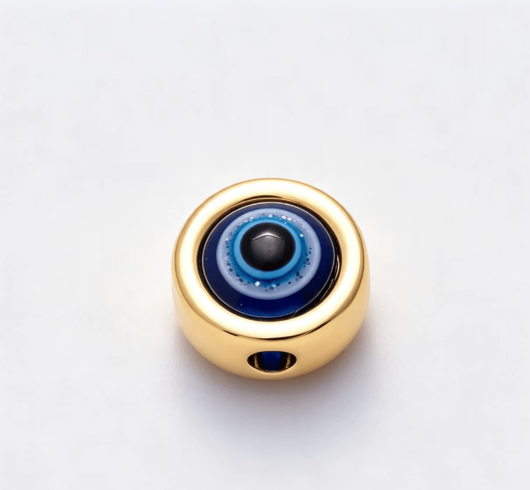 16K Gold Filled 11mm Blue Enamel Evil Eye Round Bezel Bead in Gold & Silver | Beads-00641 Beads-00642