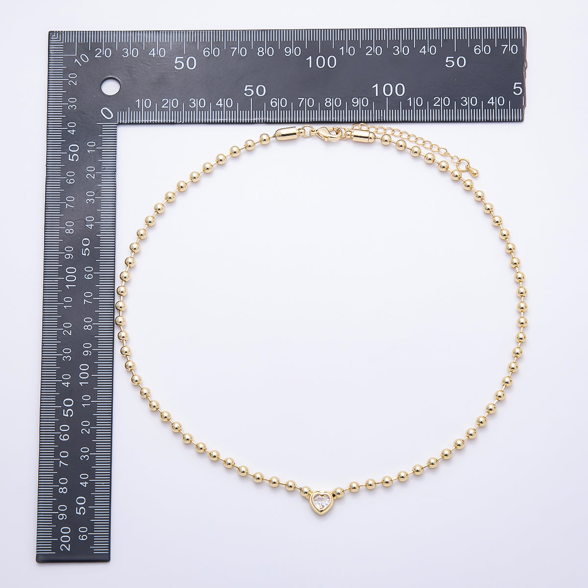 16K Gold Filled 9mm Mini Heart CZ Minimalist Ball Chain 18 Inch Necklace | WA-00318