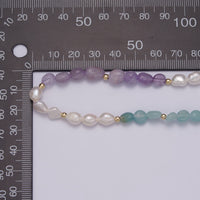 14K Gold Filled 5mm Ringed Freshwater Pearl Amethyst Amazonite Bead 16 Inch Choker Necklace | WA-457 - DLUXCA