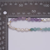 14K Gold Filled 5mm Ringed Freshwater Pearl Amethyst Amazonite Bead 16 Inch Choker Necklace | WA-457 - DLUXCA