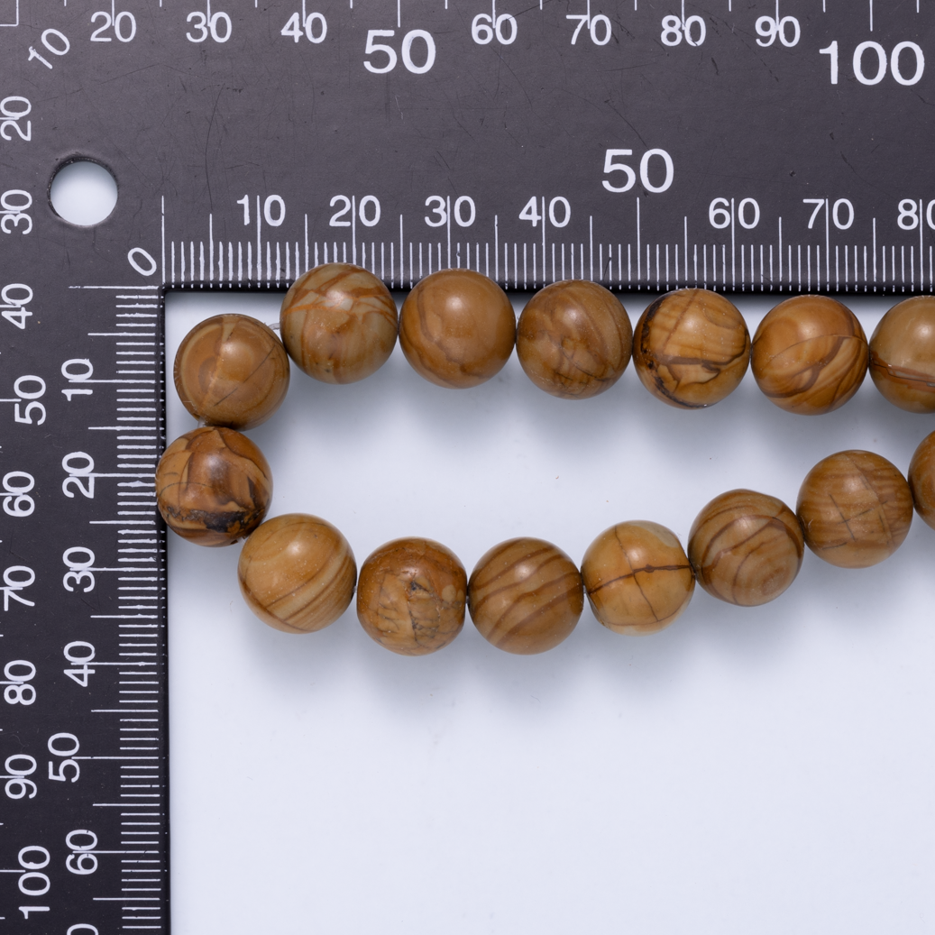 Wood Grain Jasper Round Gemstone Bead Strand Findings | WA-04748
