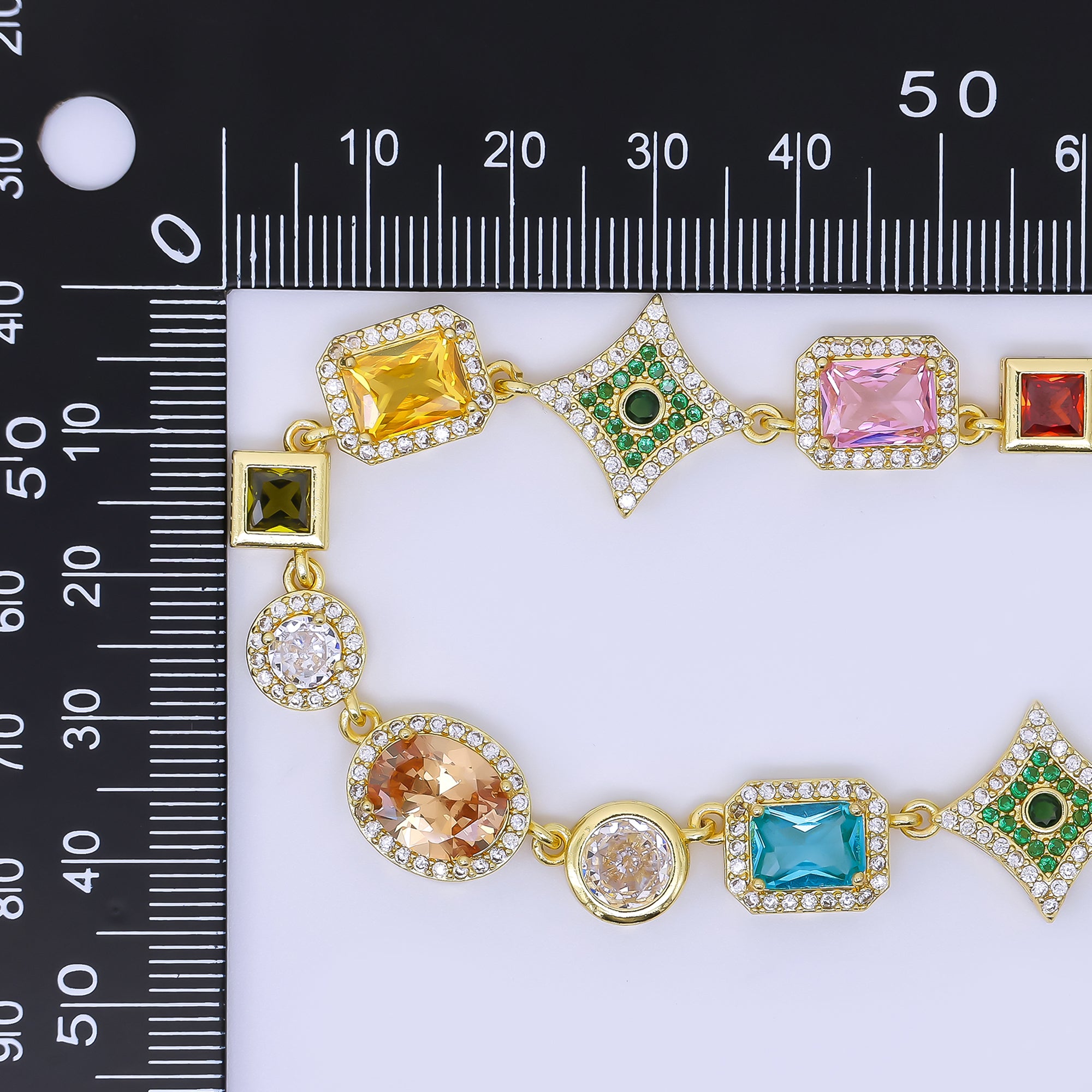 24K Gold Filled 8.7mm Multicolor Mixed-Cut CZ Starry Bead Chain 17 Inch Necklace with Extender | WA-1285