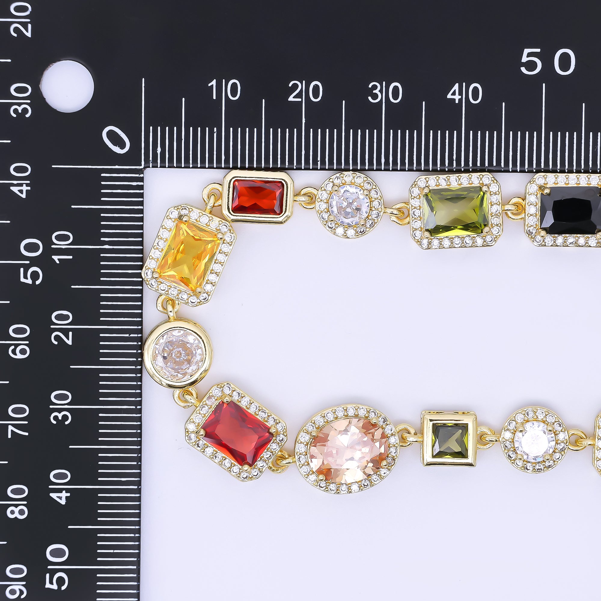 24K Gold Filled 6.7mm Multicolor Mixed-Cut CZ Bead Chain 17 Inch Necklace with Extender | WA-1241