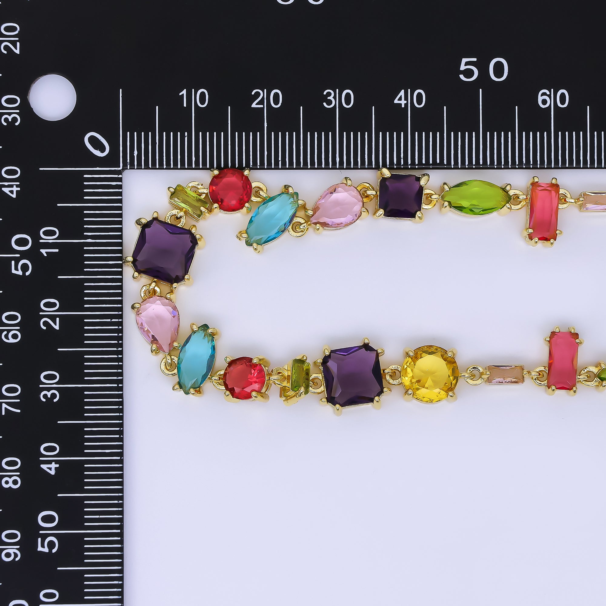 24K Gold Filled 2.6mm Solid Multicolor Mixed-Cut CZ Geometrical Bead Chain 16 Inch Necklace with Extender | WA-1286