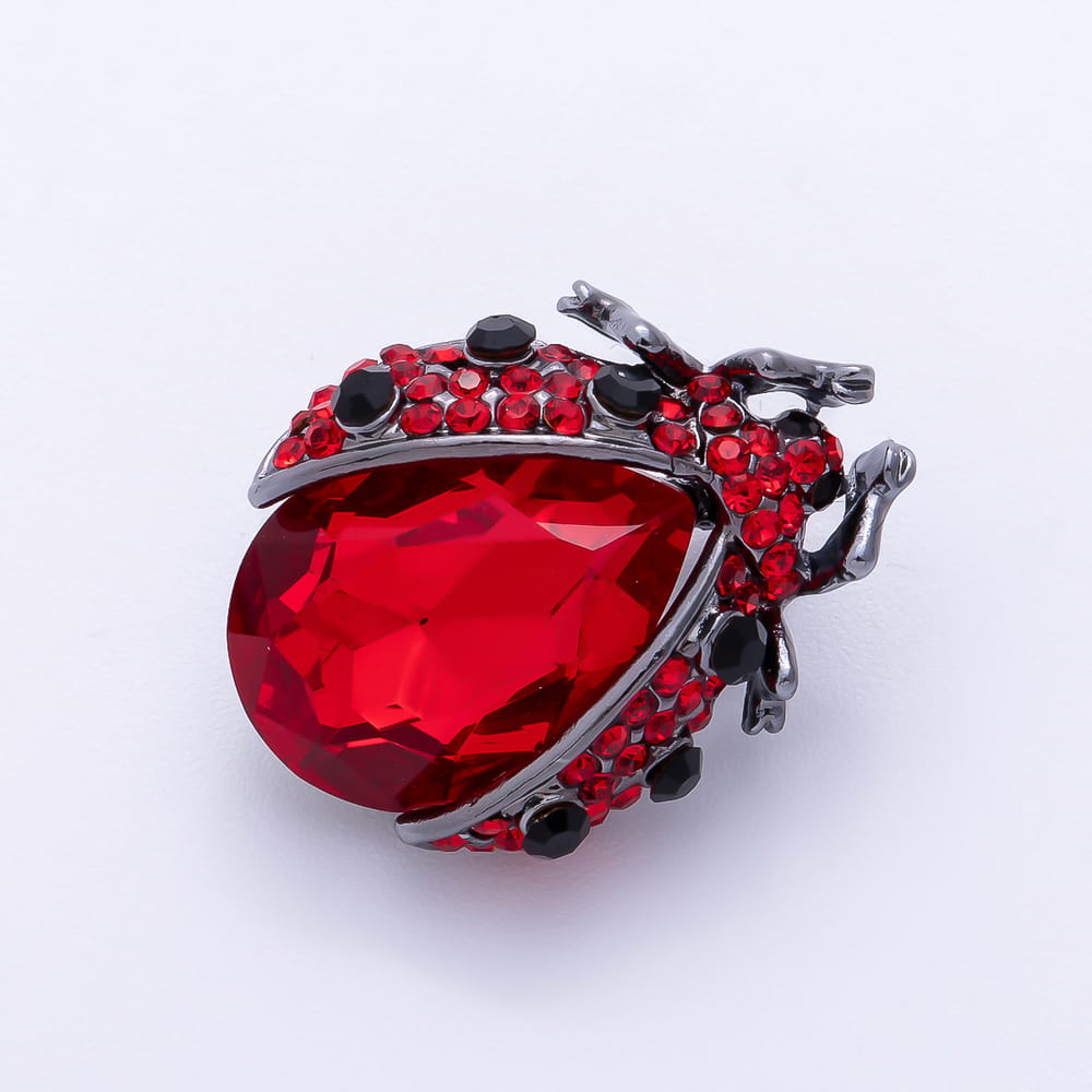 Vintage Gold 25mm Brown, Red Rhinestone Ladybug Insect Pin Brooch | BH-00241 BH-00242