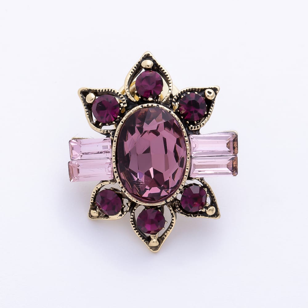 Vintage Gold Green, Pink, Blue Rhinestone Flower Starburst Pin Brooch | BH-00246 ~ BH-00248