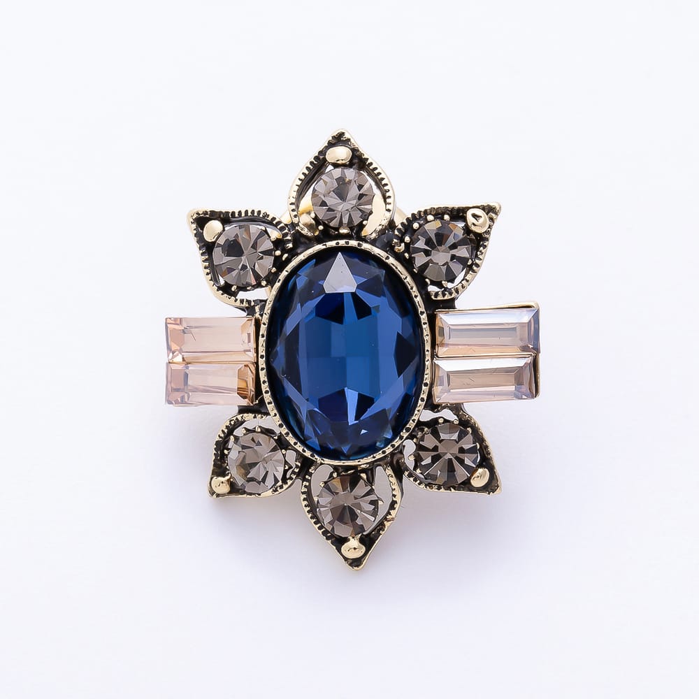 Vintage Gold Green, Pink, Blue Rhinestone Flower Starburst Pin Brooch | BH-00246 ~ BH-00248