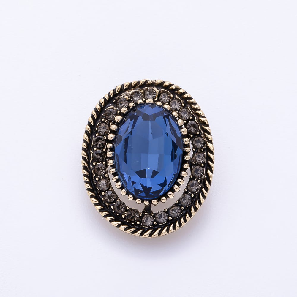 Vintage Gold Blue, Brown, Green Rhinestone Solitaire Bezel Oval Pin Brooch | BH-00249 ~ BH-00251