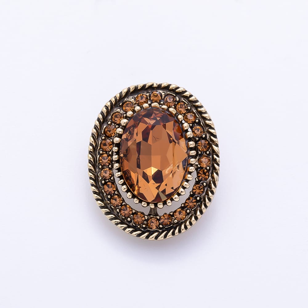 Vintage Gold Blue, Brown, Green Rhinestone Solitaire Bezel Oval Pin Brooch | BH-00249 ~ BH-00251