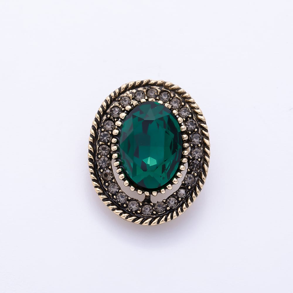 Vintage Gold Blue, Brown, Green Rhinestone Solitaire Bezel Oval Pin Brooch | BH-00249 ~ BH-00251