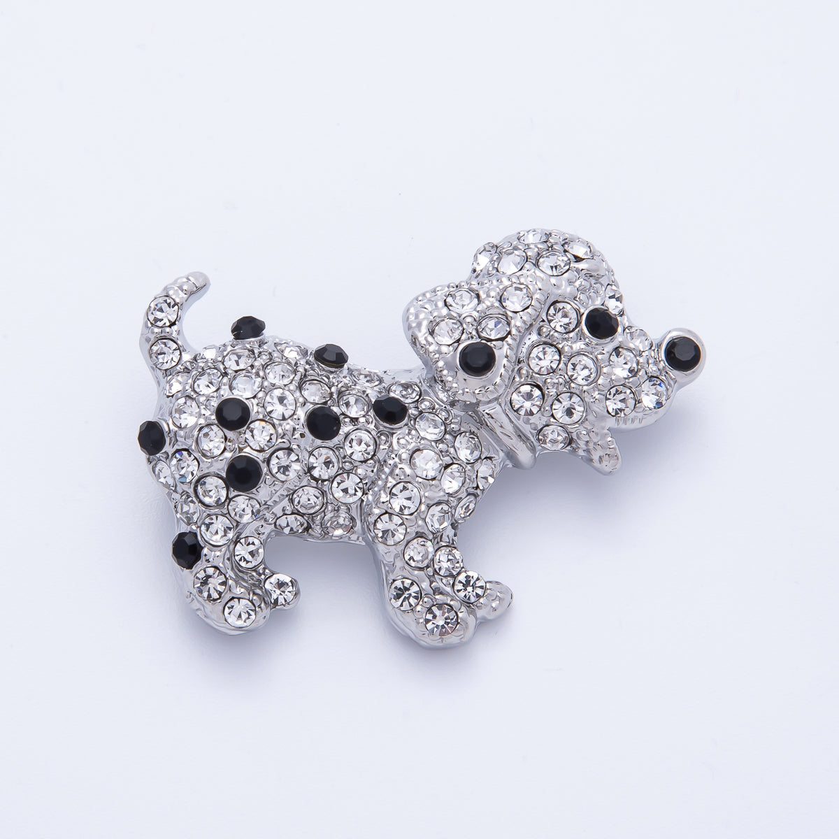 Silver 39.2mm x 29.7mm Micro Paved CZ Dalmatian Puppy Dog Pet Brooch Pin | BH-015