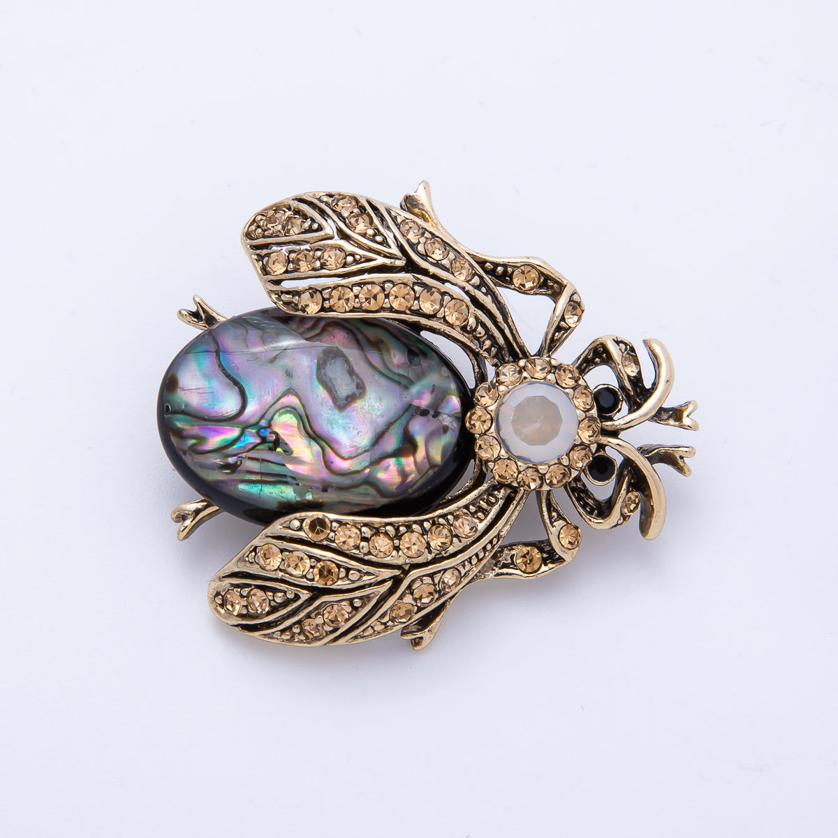 Vintage Gold 42mm x 38mm Orange, Black Rhinestone Insect Animal Pin Brooch | BH-033 BH-034