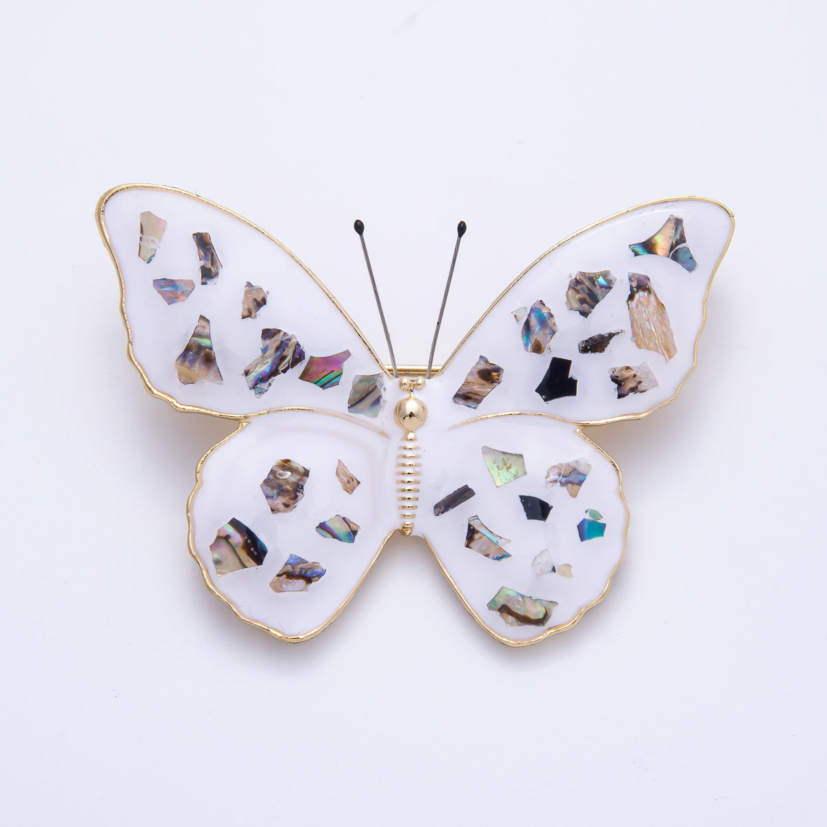 Gold 55mm White Butterfly Insect Animal Pin Brooch | BH-037