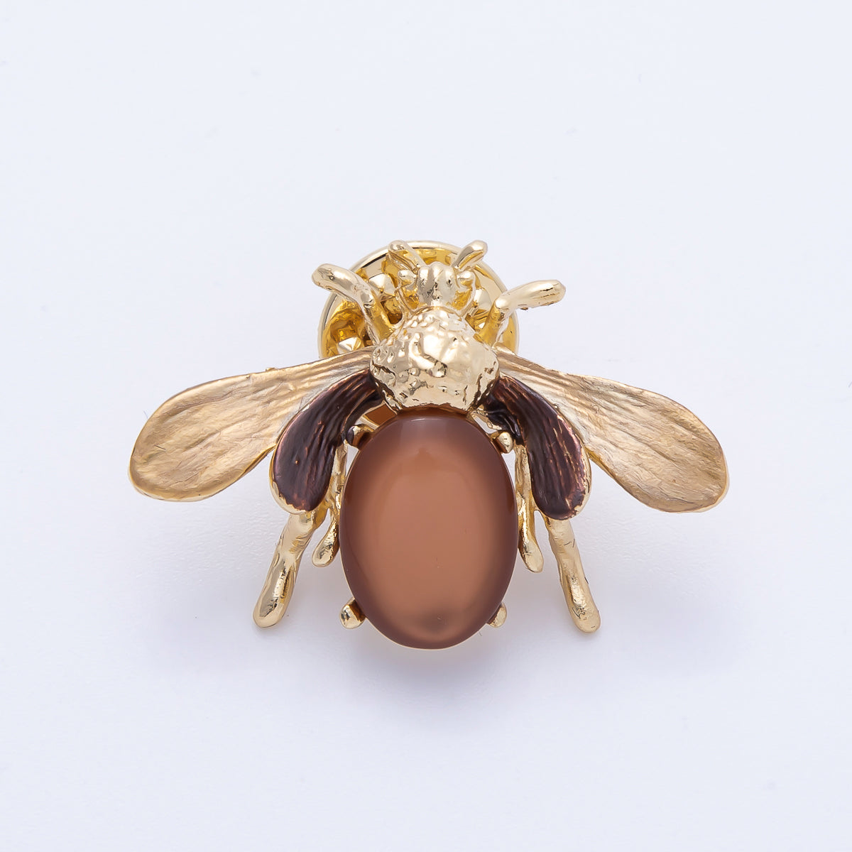 Matte Gold 33.5mm x 23mm Brown Wasp Bee Insect Animal Pin Brooch | BH-041