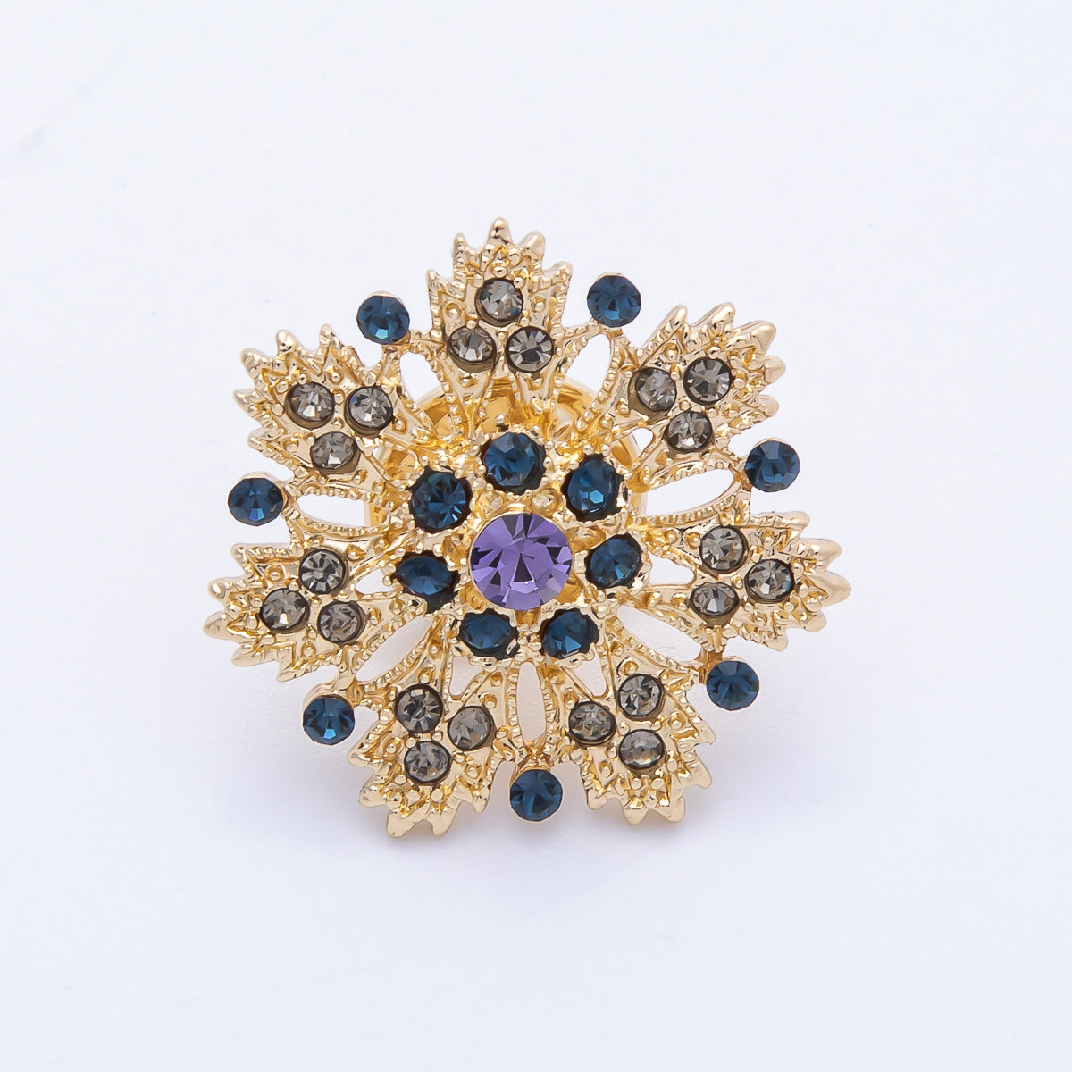 Gold Rhinestone Geometric Snowflake Pin Brooch | BH-042