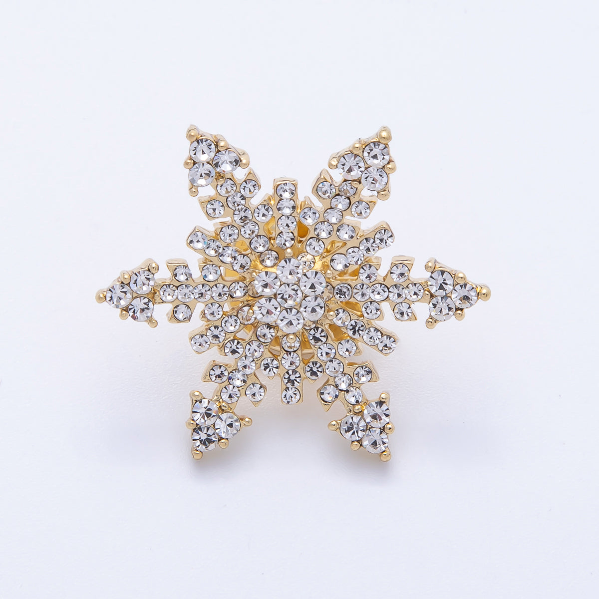 Gold 30mm Rhinestone Winter Snowflakes Pin Brooch | BH-052