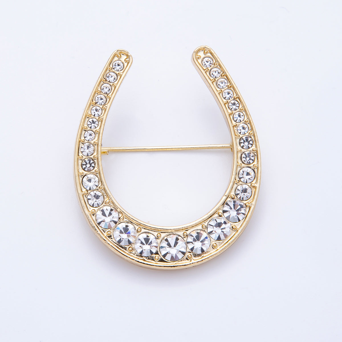 Gold 40.3mm x 33.7mm Clear Rhinestone Gradient Horseshoe Pin Brooch | BH-055