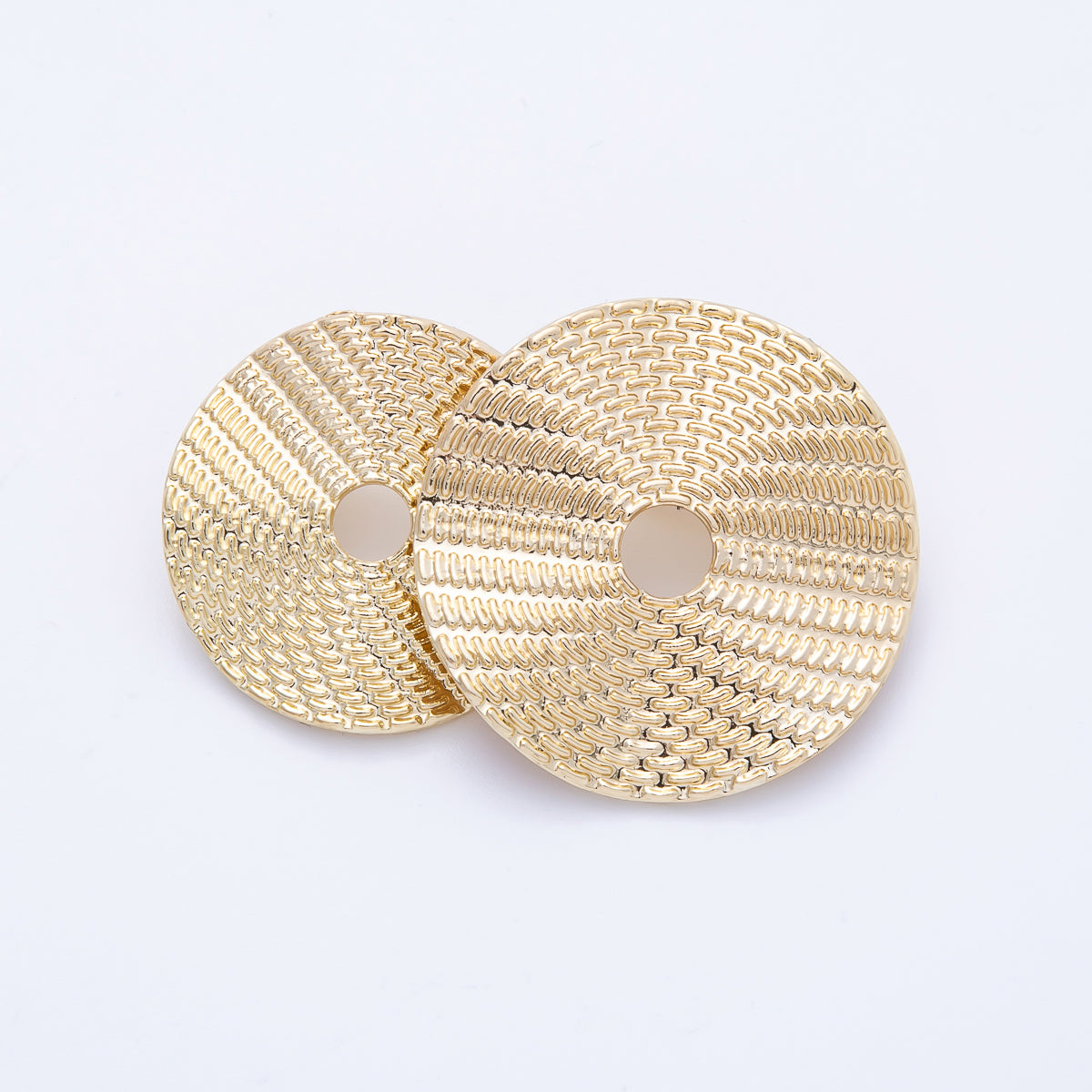 18K Gold Filled 47mm Double Hammered Woven Vinyl  Round Brooch Pin | BH-058
