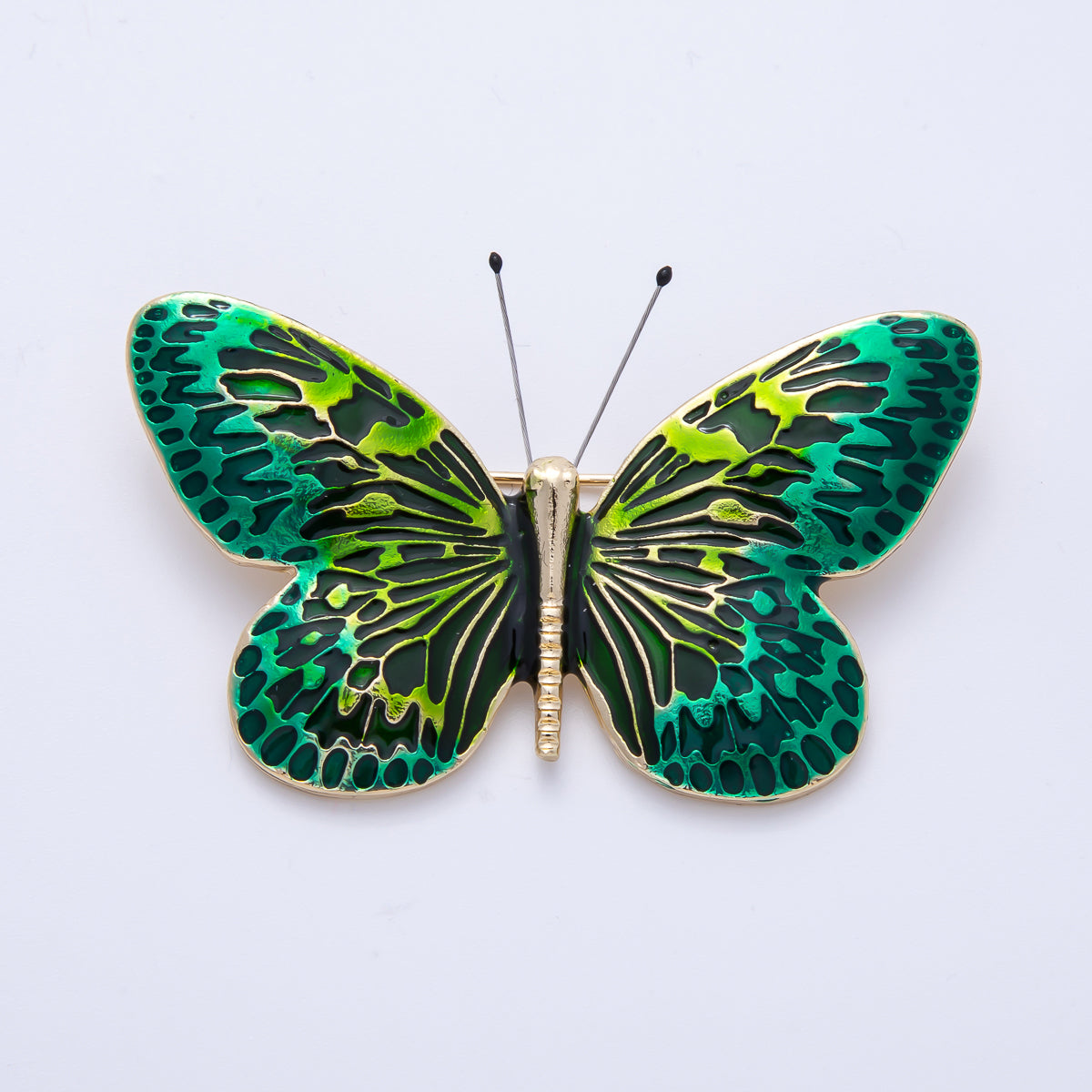 Gold 55mm x 33mm Green Gradient Butterfly Insect Pin Brooch | BH-070
