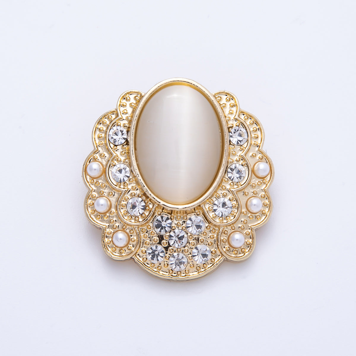 Gold 31mm x 29.5mm Cat Eye Rhinestone Geometric Pin Brooch | BH-076