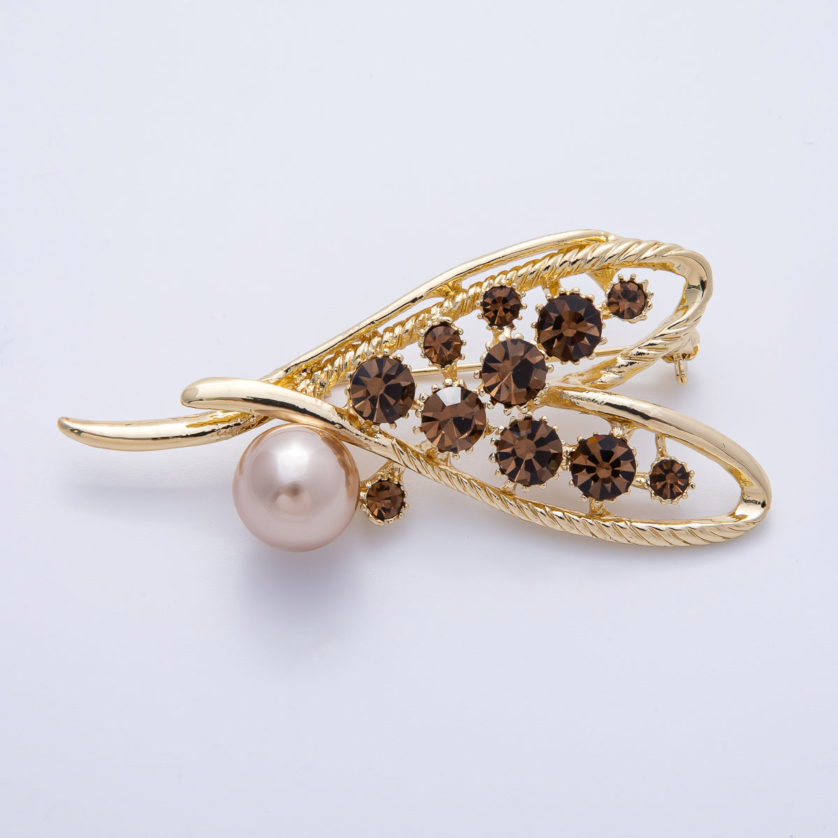 Gold 67.3mm x 30mm Rhinestone Heart Bezel Pin Brooch | BH-083