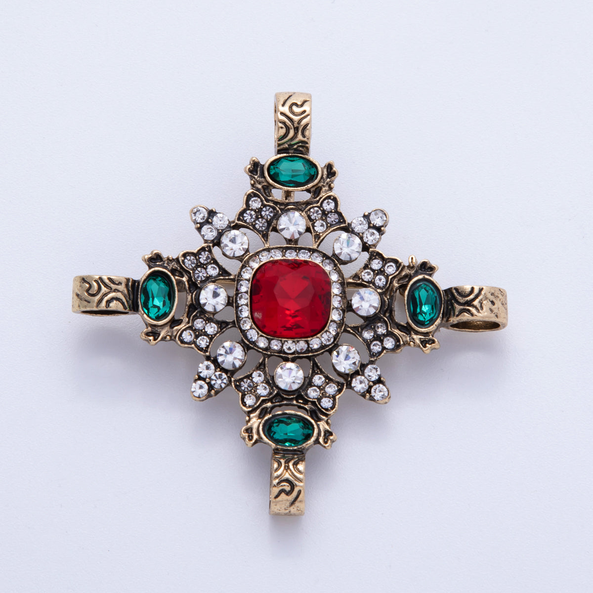 Vintage Gold 55.5mm x 35.5mm Multicolor Rhinestone Geometric Pin Brooch | BH-085