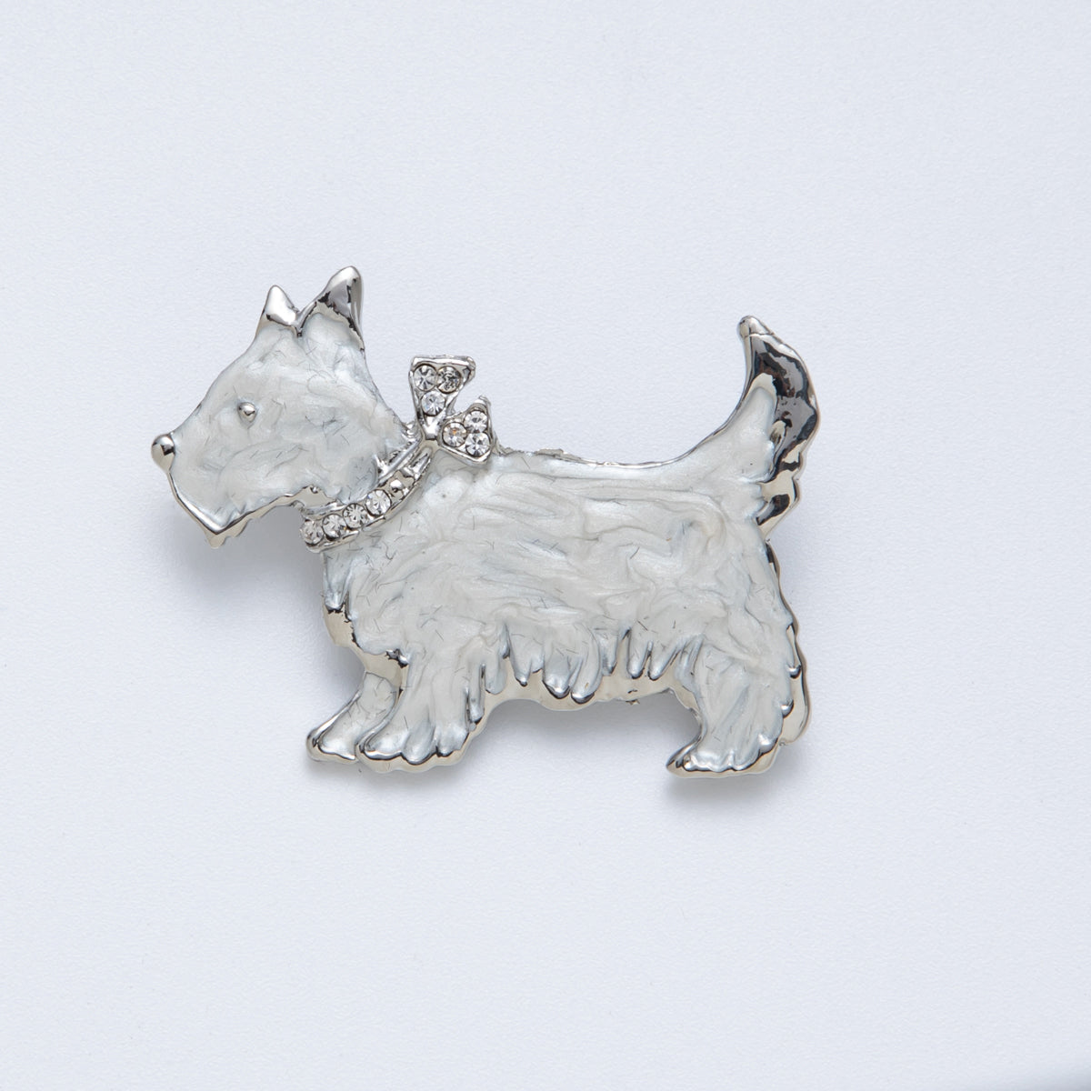 Sterling Silver Metalic Grey 43mm Enamel CZ Cute Puppy Animal Pin Brooch | BH094