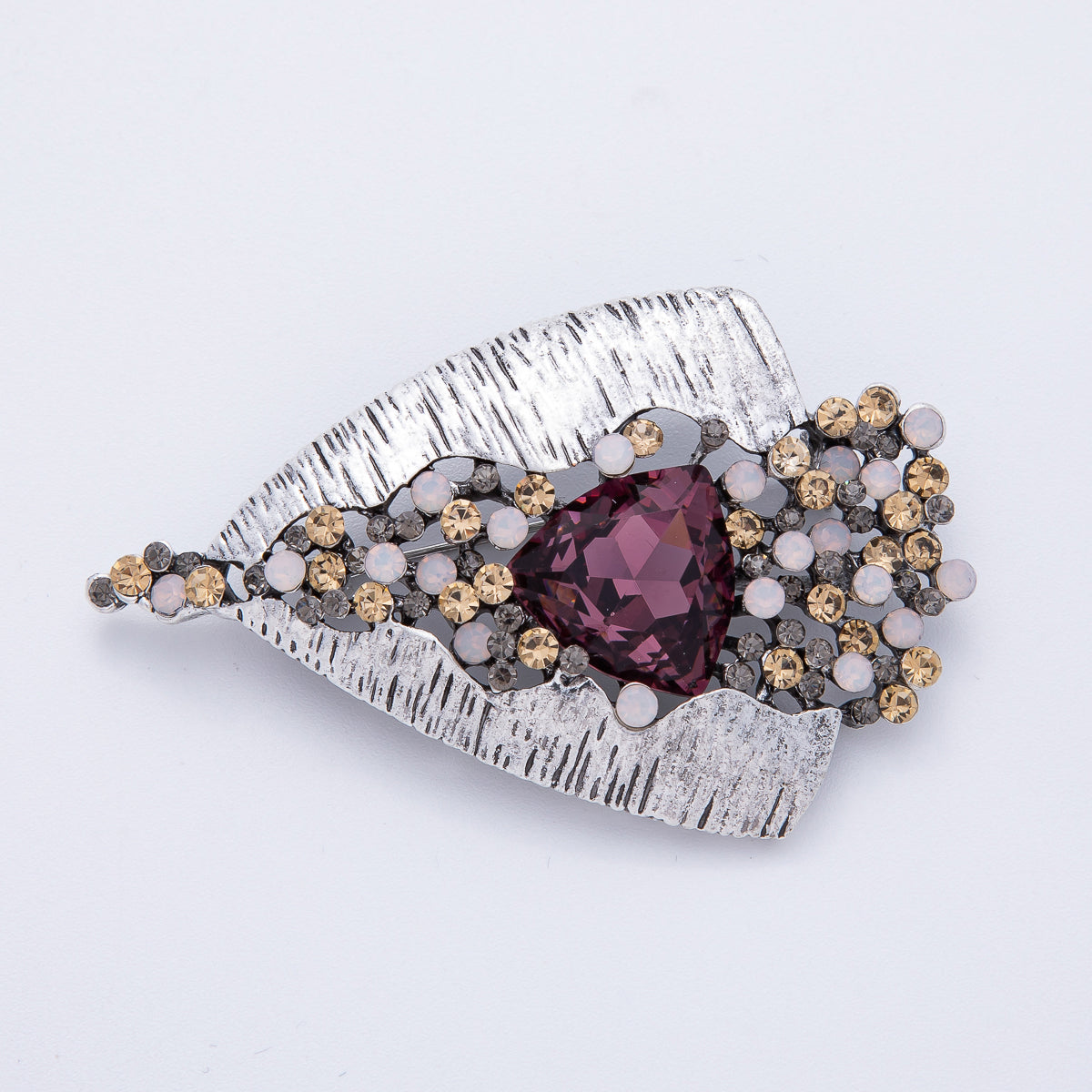 Vintage Moonlit Amethyst Crystal Statement Brooch Pin | BH-008