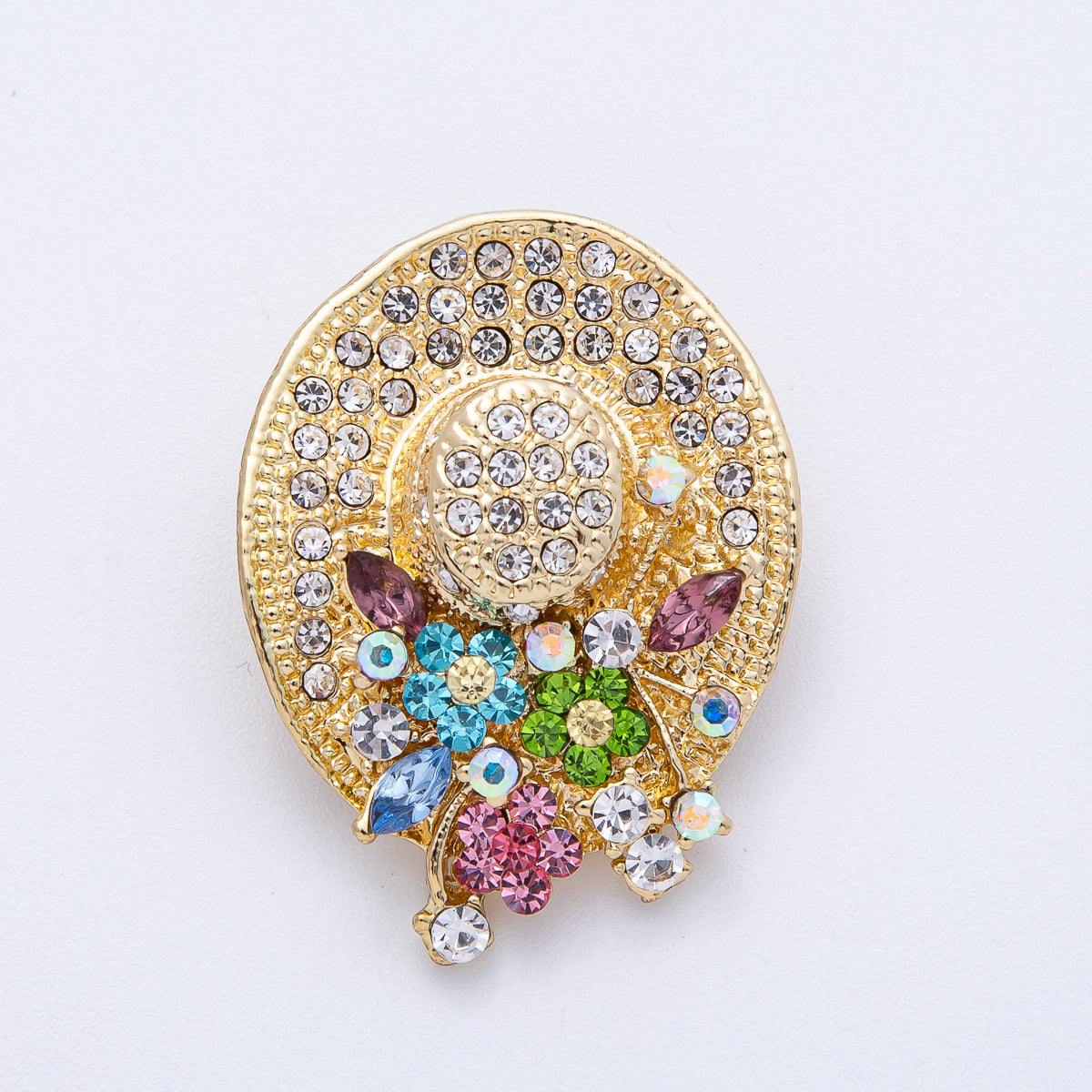 Gold Floral Jubilee Jeweled Brooch Pin with Colorful Crystal | BH-010