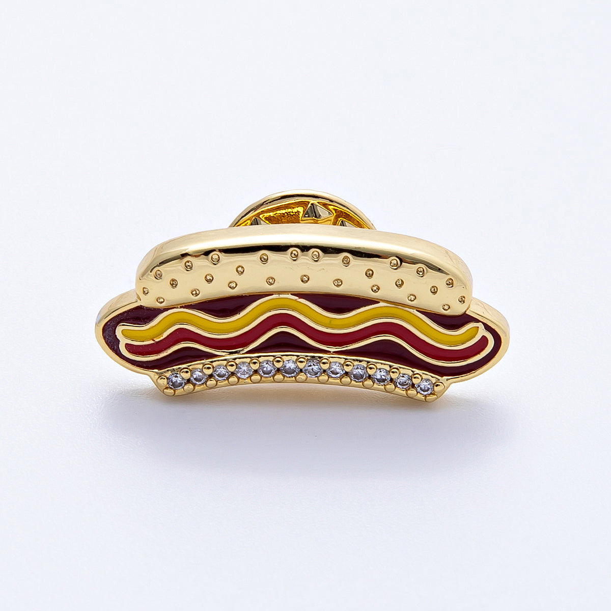 26mm Paved Enamel Paved Hotdog Brooch Pin in Gold and Silver | BH112 BH113