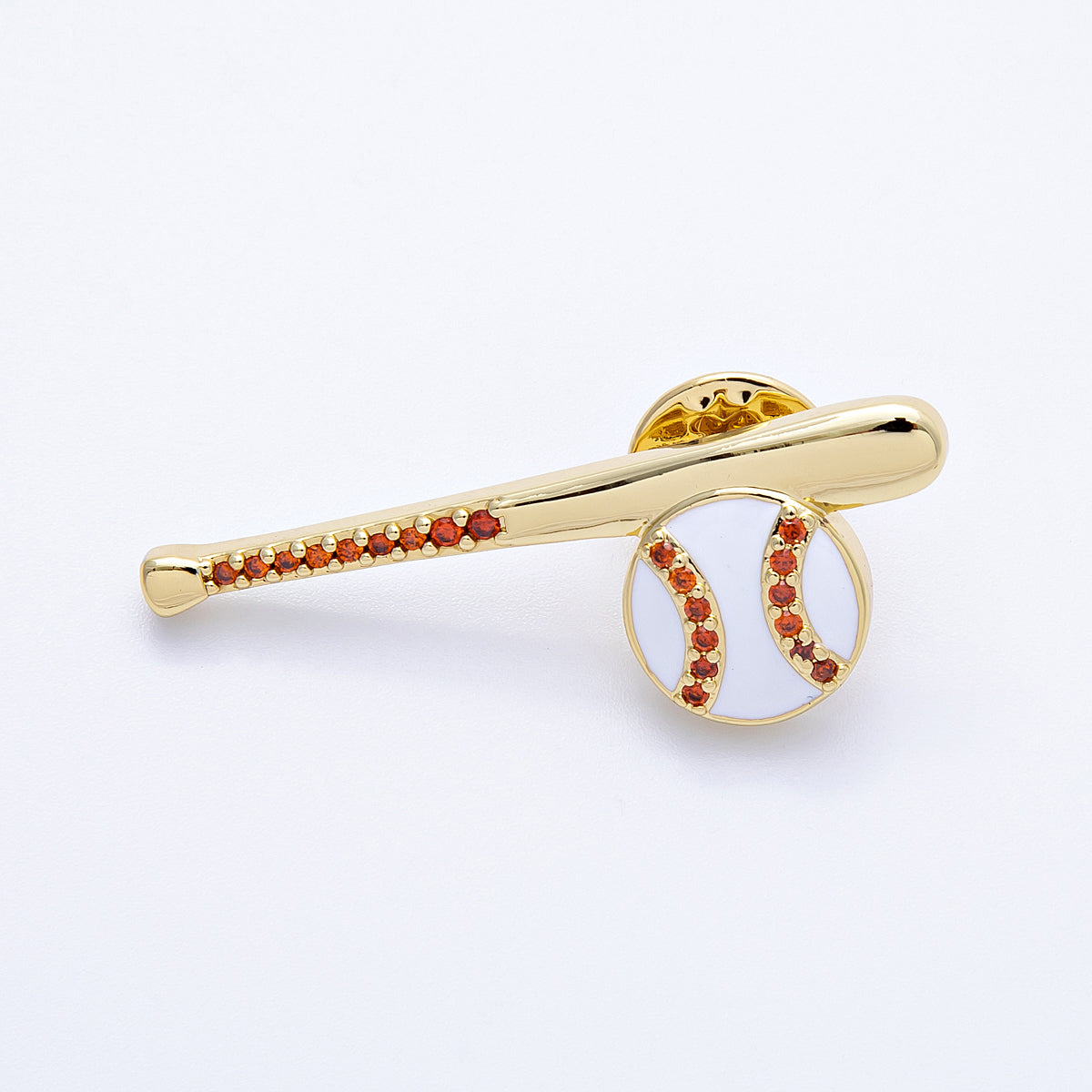 Gold, Silver 43mm White Enamel Paved Baseball Bat Sports Pin Brooch | BH114 BH-115