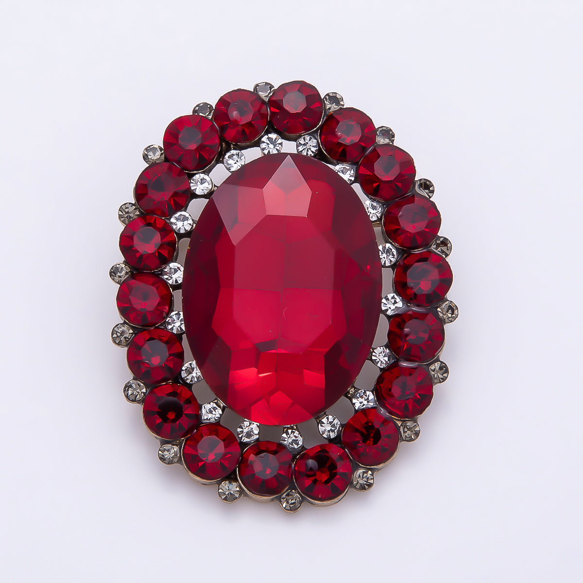 Gold 47mm x 37mm Blue, Red, Purple Rhinestone Oval Pin Brooch | BH-136 ~ BH-138