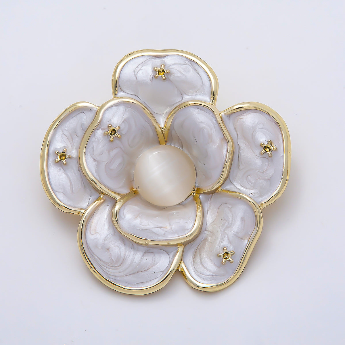 Gold 40mm Purple, White Glitter Enamel Star Flower Pin Brooch | BH-150 BH-151