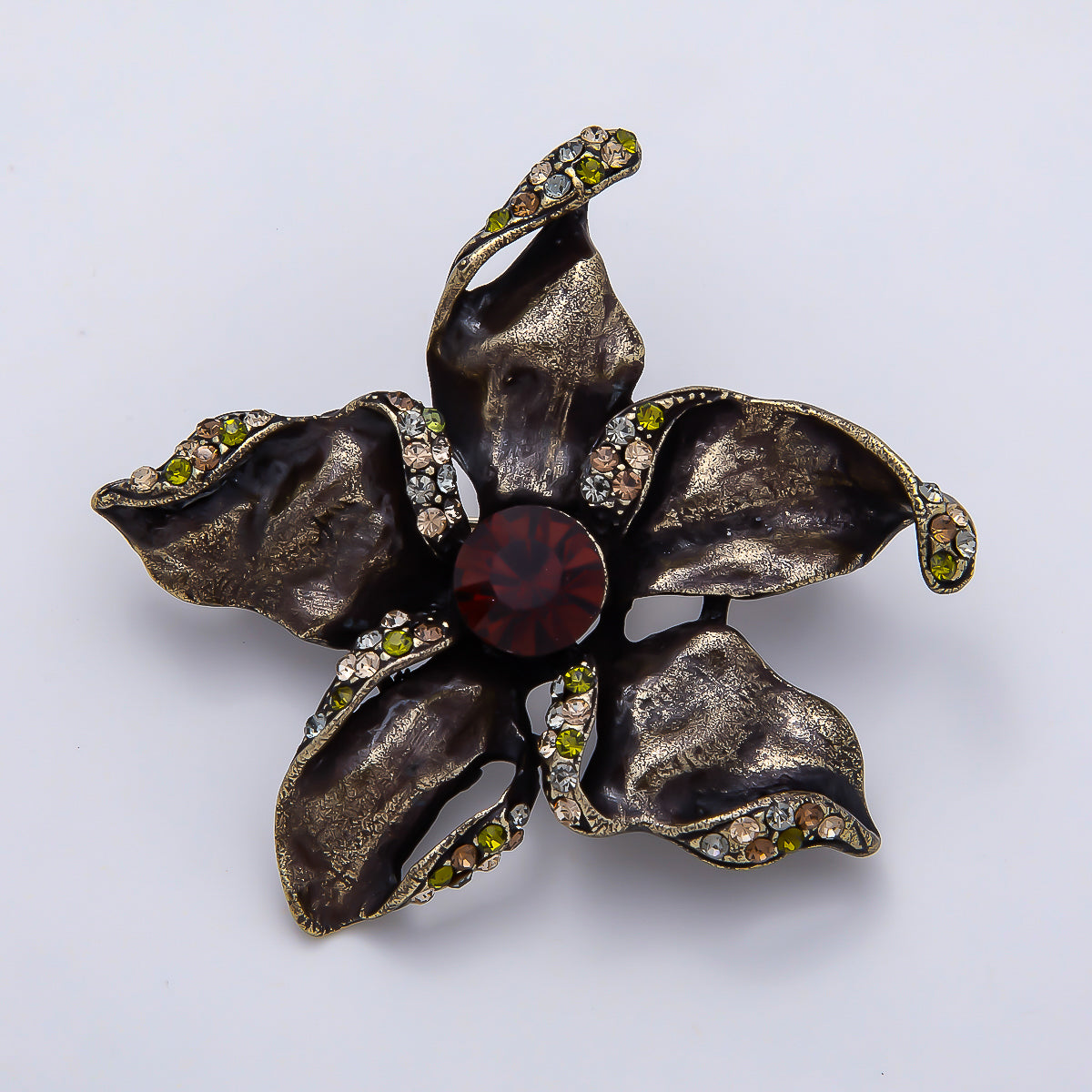 Vintage Gold 45mm Multicolor Rhinestone Foil Flower Pin Brooch | BH-00156