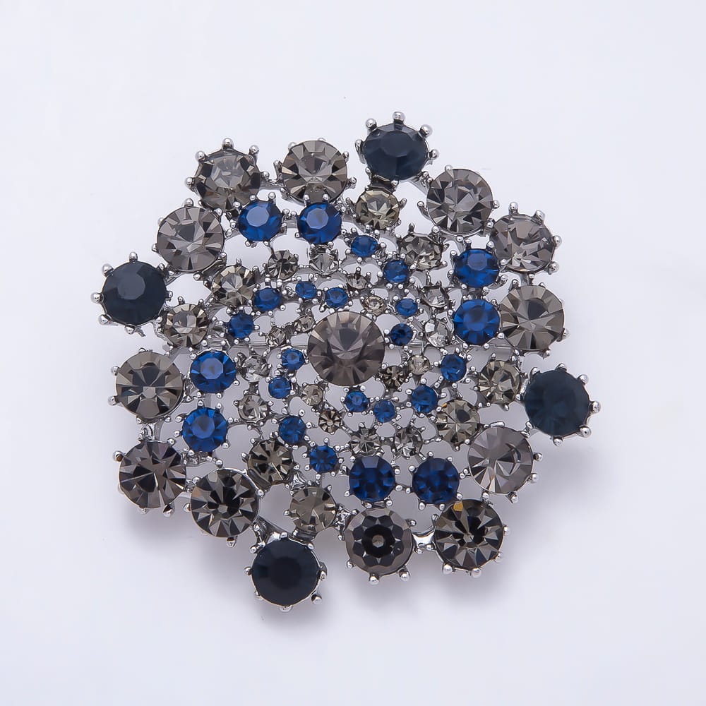 Vintage Gold 55mm Brown, Green, Blue Rhinestone Spiral Flower Pin Brooch | BH-00198 ~ BH-00201