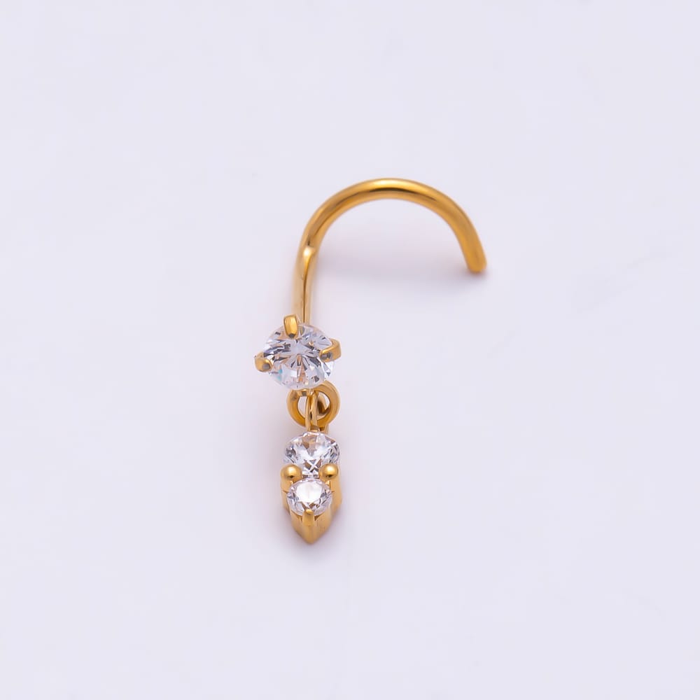 Titanium 10mm Clear CZ Round Drop Cartilage Nose Single Piercing Stud in Gold & Silver | BJ-00251 BJ-00252