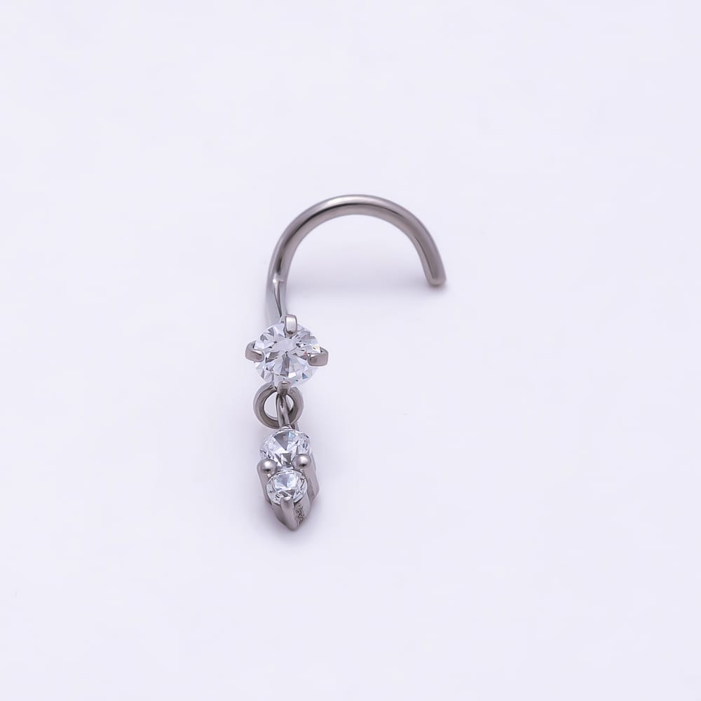 Titanium 10mm Clear CZ Round Drop Cartilage Nose Single Piercing Stud in Gold & Silver | BJ-00251 BJ-00252