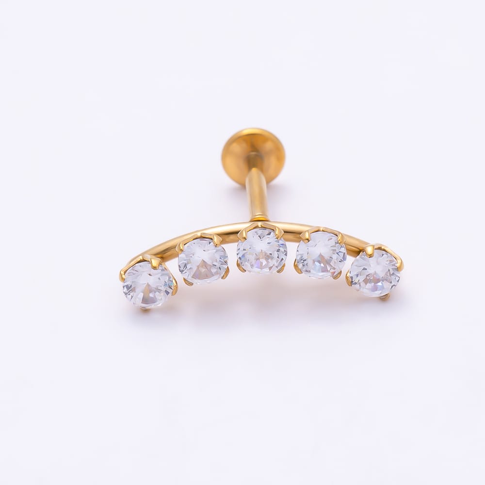Titanium 17mm Clear Curved CZ Cartilage Piercing Flat Back Stud in Gold & Silver | BJ-00253 BJ-00254