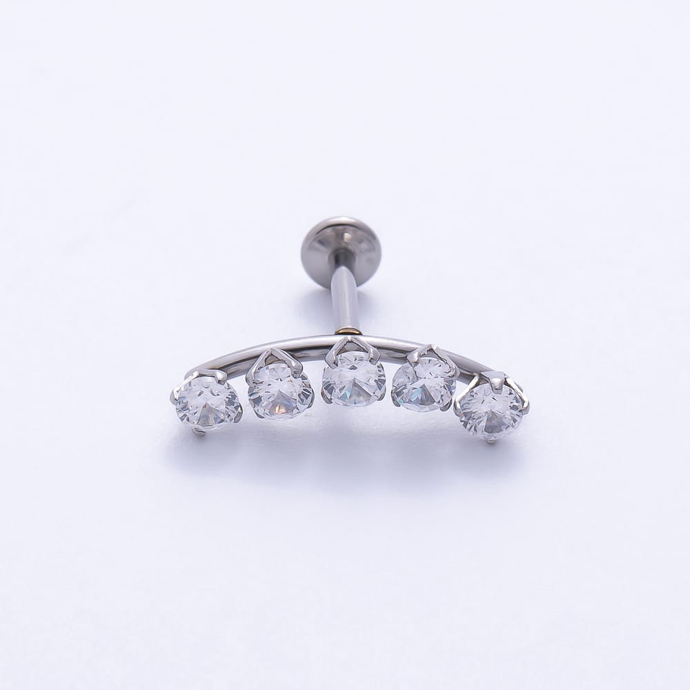 Titanium 17mm Clear Curved CZ Cartilage Piercing Flat Back Stud in Gold & Silver | BJ-00253 BJ-00254