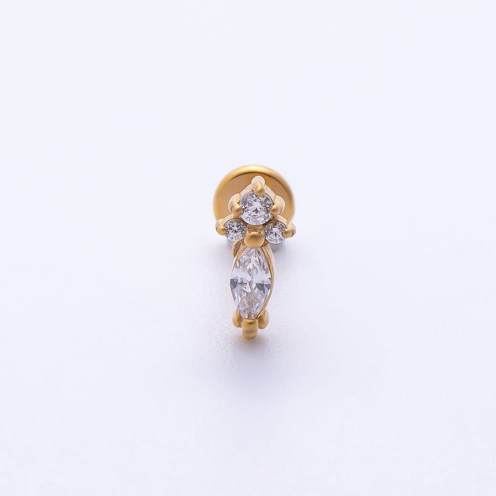 Titanium 8mm Marquise Round CZ Cartilage Piercing Flat Back Stud in Gold & Silver | BJ-00257 BJ-00258