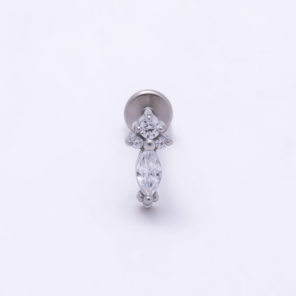 Titanium 8mm Marquise Round CZ Cartilage Piercing Flat Back Stud in Gold & Silver | BJ-00257 BJ-00258