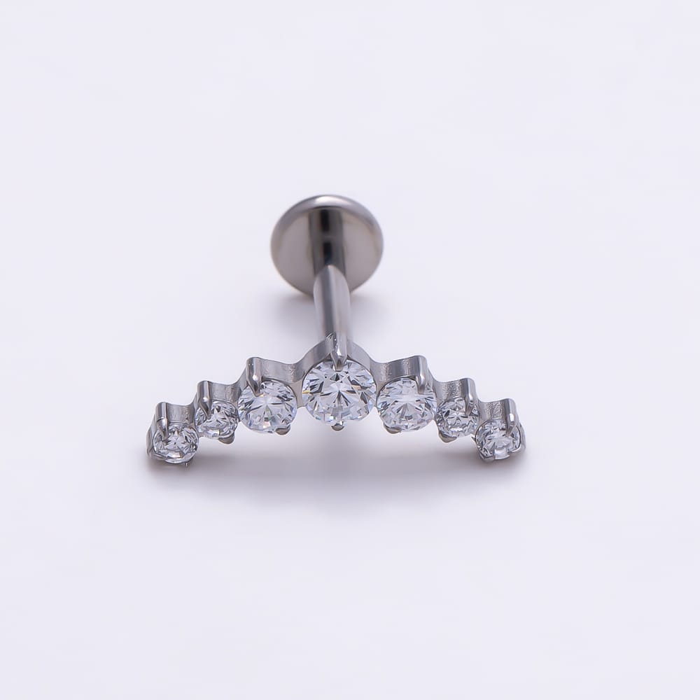 Titanium 13mm Clear Round CZ  Graduated Curved Cartilage Piercing Flat Back Stud in Gold & Silver | BJ-00259 - BJ-00260