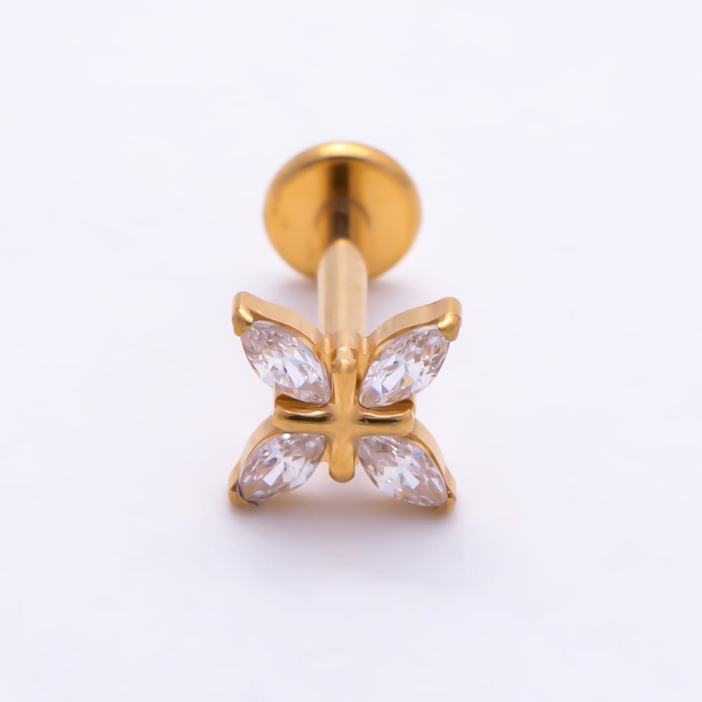 Titanium 5mm Marquise CZ Celestial Star Cartilage Piercing Flat Back Stud in Gold & Silver | BJ-00261 BJ-00262